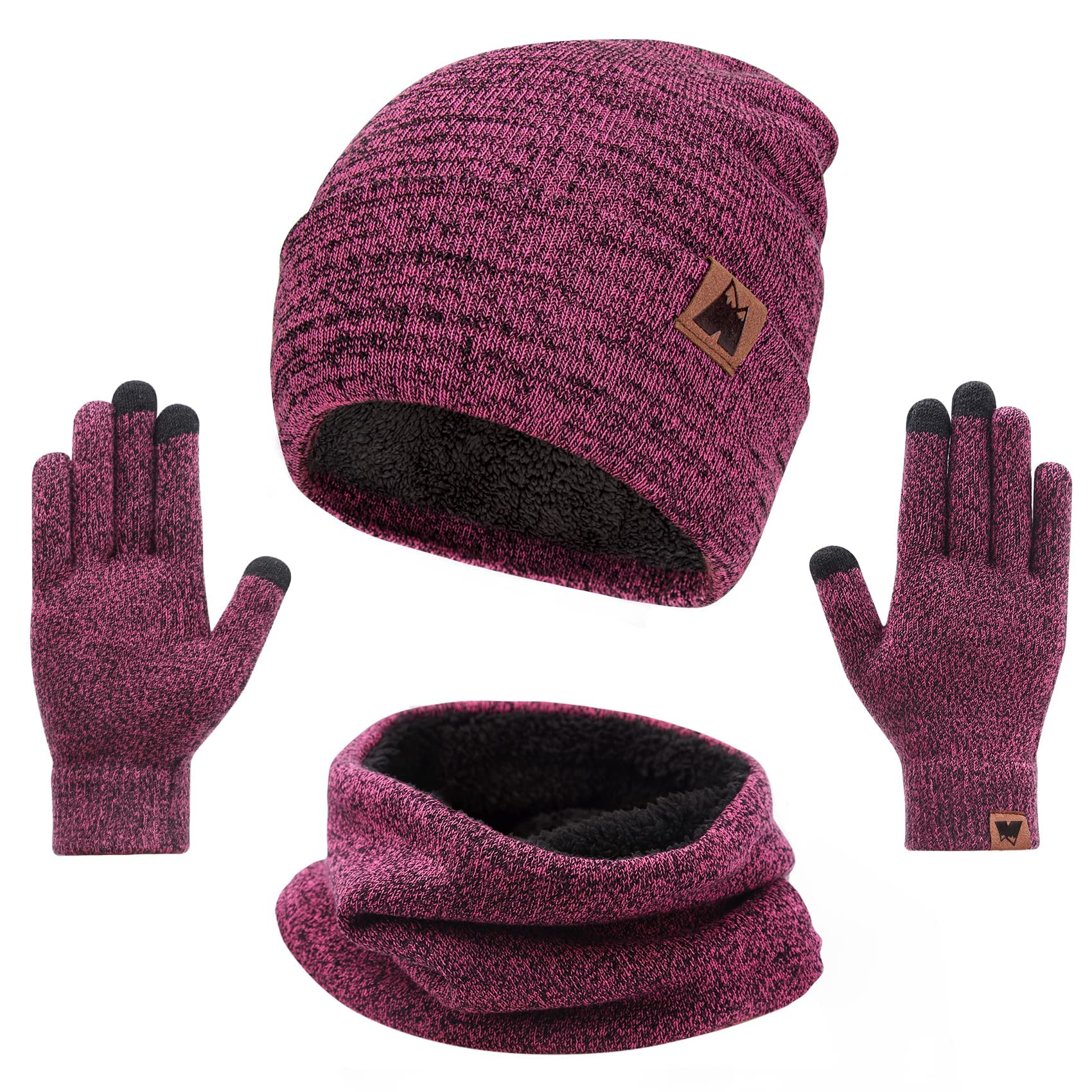 mysuntown Winter Hat Scarf and Touch Screen Gloves 3-Piece Set, 2025 Cold Weather Knit Fleece Lined Warm Unisex Sets